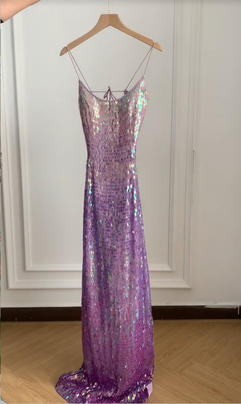 Gorgeous And Dazzling Backless Sequined Long Formal Prom Dresses