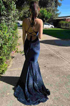 Gorgeous Backless Mermaid V-Neck Sleeveless Velvet Long Formal Prom Dresses