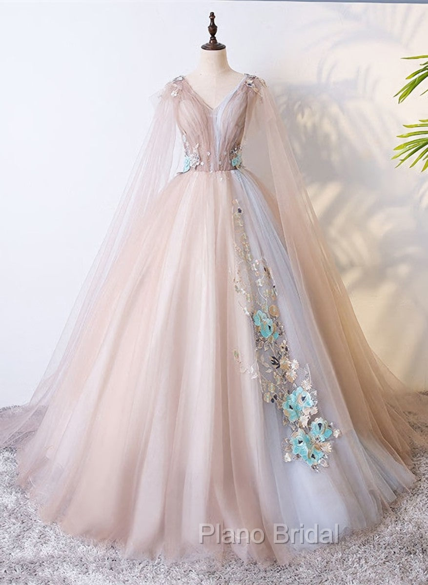 Gorgeous Ball Gown Tulle V-neckline Long Party Gown, New Formal Prom Dresses Main image