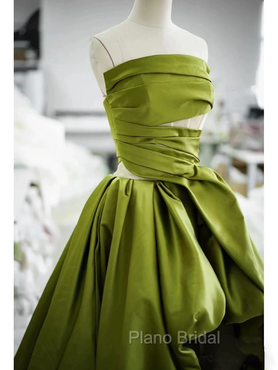 Gorgeous Balll Gown Strapless Green Satin Ruffles Long Evening Dresses Formal Prom Dresses Secondary image