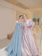 Gorgeous Balll Gown Sweetheart Blue Satin Long Formal Dresses Formal Prom Dresses