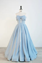 Gorgeous Balll Gown Sweetheart Blue Satin Long Formal Dresses Formal Prom Dresses