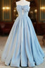 Gorgeous Balll Gown Sweetheart Blue Satin Long Formal Dresses Formal Prom Dresses