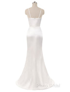 Gorgeous Beach Wedding Dresses Mermaid Sleeveless Formal Dresses V Neck Straps Split Ivory Bridal Gown With Court Train