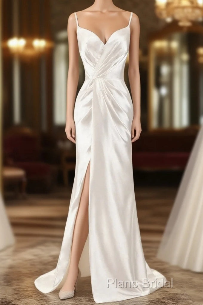 Gorgeous Beach Wedding Dresses Mermaid Sleeveless Formal Dresses V Neck Straps Split Ivory Bridal Gown With Court Train Main image