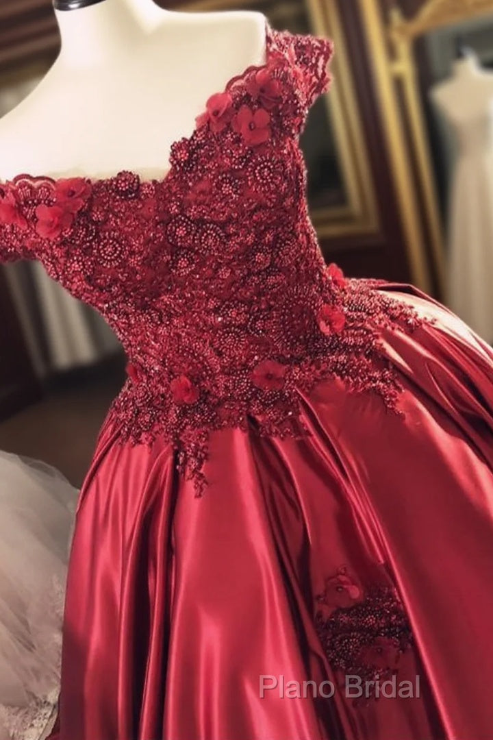 Gorgeous Beaded Lace V Neck Off Shoulder Long Burgundy Formal Prom Dresses Main image