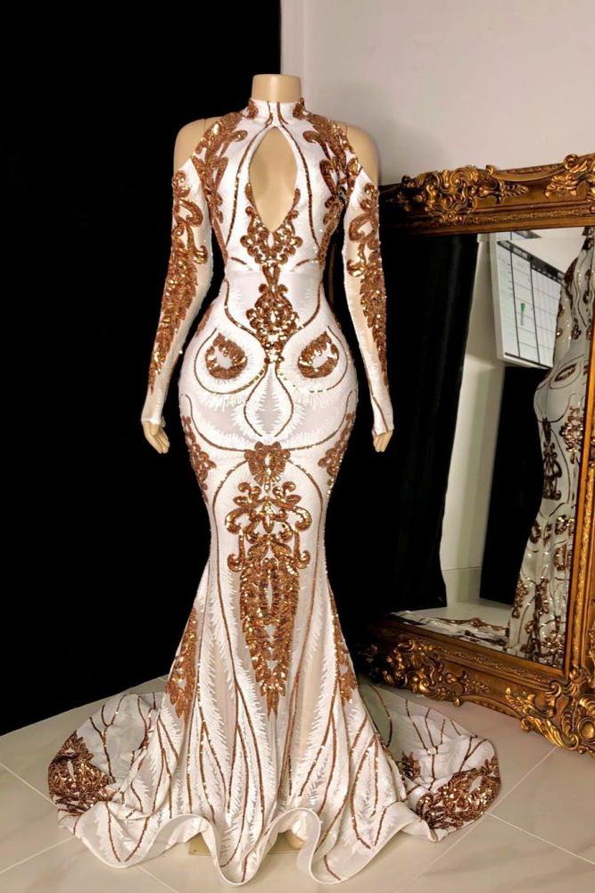 Gorgeous Beading Sequins Keyhole Neckline Cold Shoulder Long Sleevess Mermaid Formal Gowns Secondary image