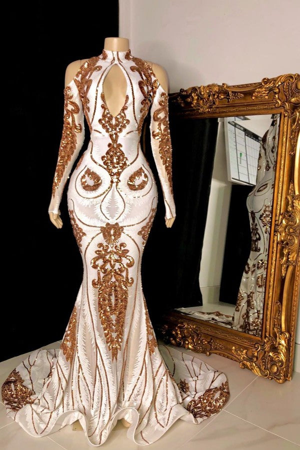 Gorgeous Beading Sequins Keyhole Neckline Cold Shoulder Long Sleevess Mermaid Formal Gowns Main image