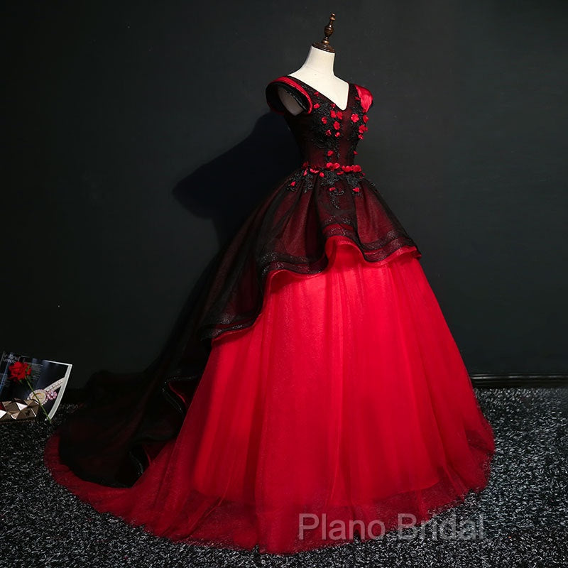 Gorgeous Black And Red Embroidery Quinceanera Dresses, Lace Applique Tulle Gowns Secondary image