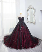 Gorgeous Black And Red Tulle Ball Gown Sweet 16 Dresses With Cape, Long Formal Prom Dresses