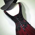Gorgeous Black And Red V-Neckline Tulle Beaded Formal Prom Dresses, Long Formal Evening Gown