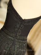 Gorgeous Black Evening Dresses Mermaid Luxury Heavy Beaded Straps Long Formal Evening Dresses