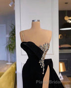 Gorgeous Black Split Front One Shoulder Formal Prom Dress With Beading