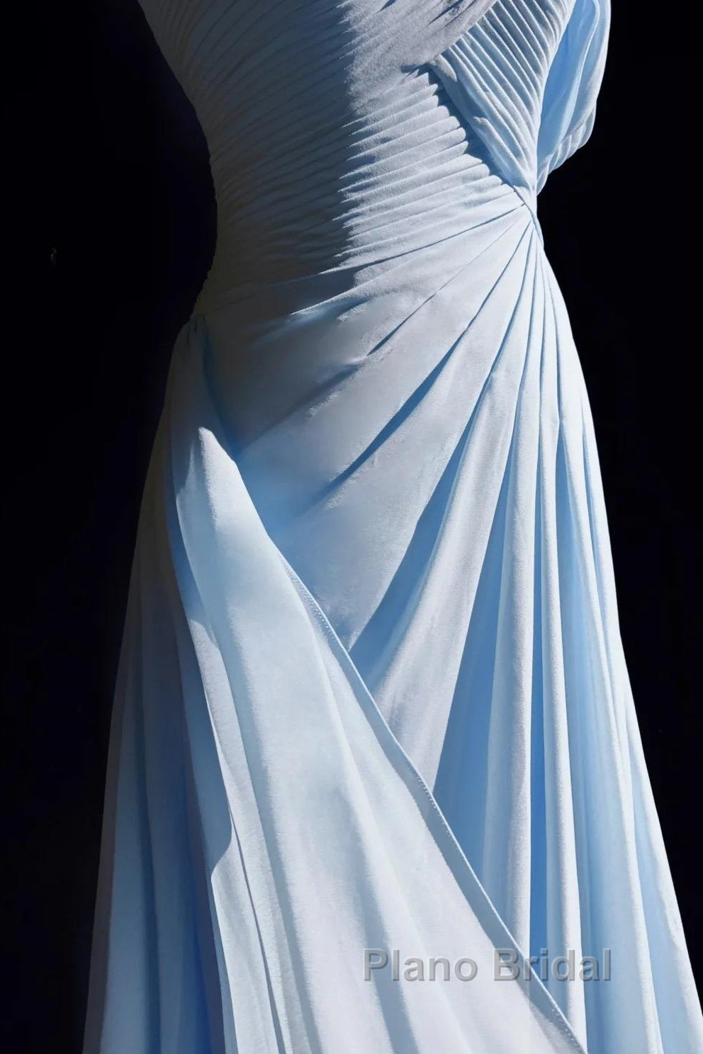Gorgeous Blue A-Line Chiffon Pleated One Shoulder Slit Long Evening Gown Ball Gown Wedding Dresses