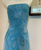Gorgeous Blue A-Line Strapless Beaded Chiffon Long Formal Prom Dresses