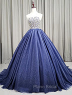 Gorgeous Blue Ball Gown Sweet 16 Party Dresses, Blue Handmade Formal Gown