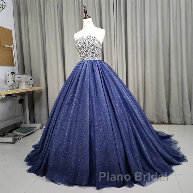 Gorgeous Blue Ball Gown Sweet 16 Party Dresses Handmade Formal Gown Off Shoulder Formal Prom Dresses
