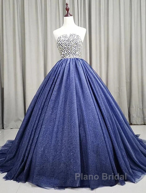 Gorgeous Blue Ball Gown Sweet 16 Party Dresses Handmade Formal Gown Off Shoulder Formal Prom Dresses