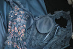 Gorgeous Blue Off-Shoulder Sequined 3D Floral Satin Long Formal Prom Dresses