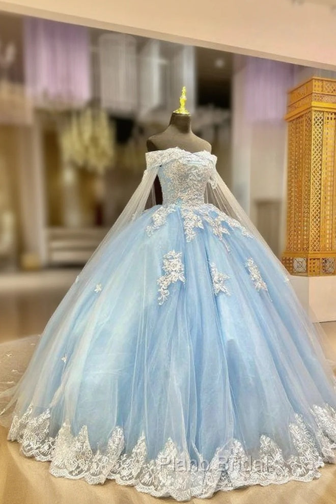 Gorgeous Light Blue Quinceanera Dresses With Cape Princess Birthday Sweet 15 Main image