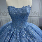 Gorgeous Blue Sleeveless Strapless Ball Gown Quinceanera Dresses