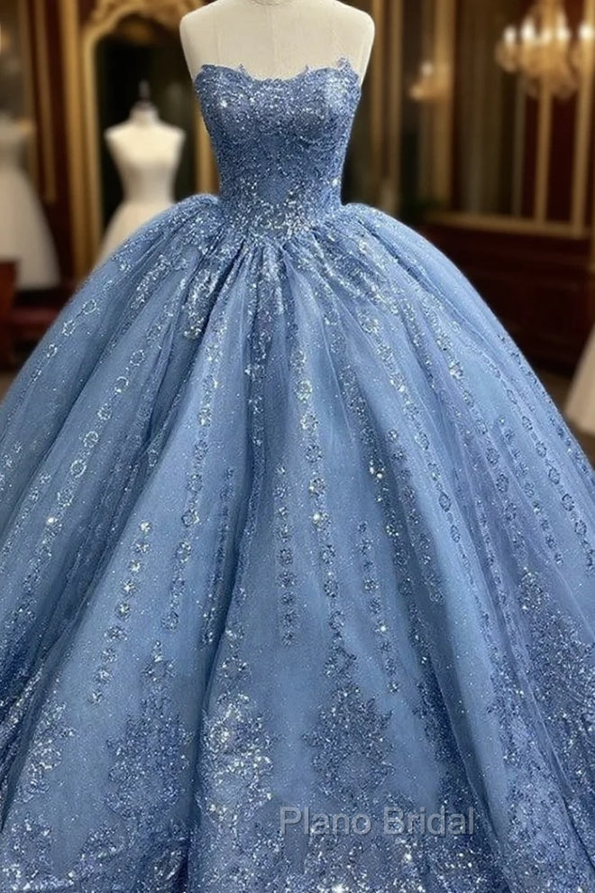 Gorgeous Blue Sleeveless Strapless Ball Gown Quinceanera Dresses Main image
