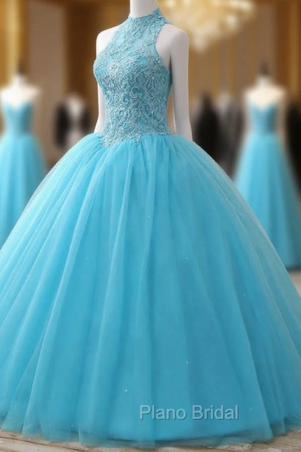 Gorgeous Blue Tulle Ball Gown Lace Top Sweet 16 Dresses, Blue Quinceanera Dresses Secondary image