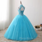 Gorgeous Blue Tulle Ball Gown Lace Top Sweet 16 Dresses, Blue Quinceanera Dresses
