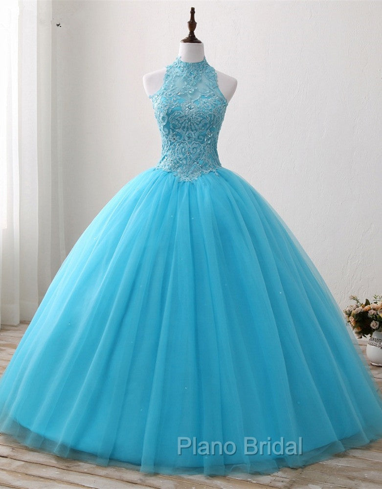 Gorgeous Blue Tulle Ball Gown Lace Top Sweet 16 Dresses, Blue Quinceanera Dresses Main image