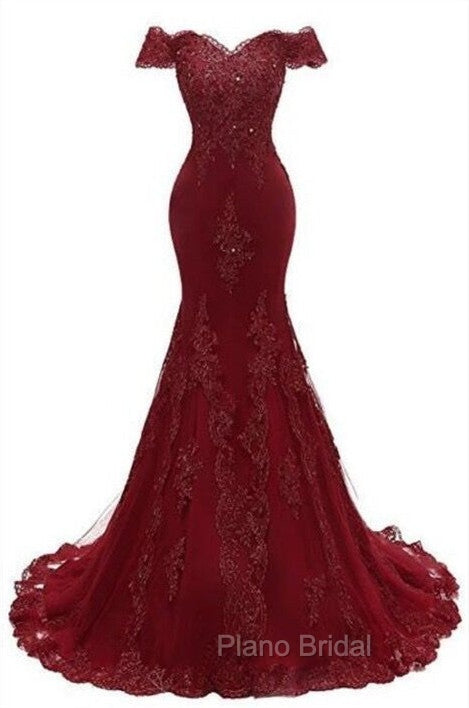 Gorgeous Burgundy Formal Prom Party Gowns| Mermaid Lace Evening Gowns Secondary image