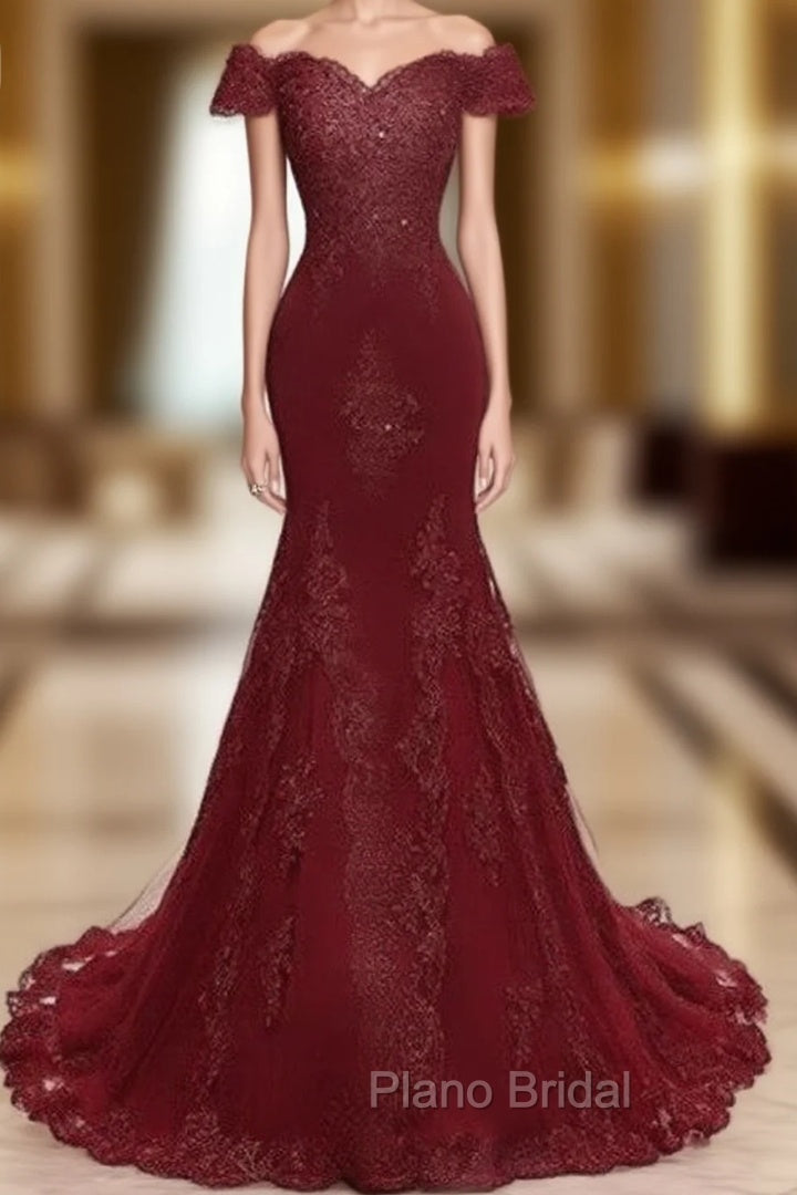 Gorgeous Burgundy Formal Prom Party Gowns| Mermaid Lace Evening Gowns Main image