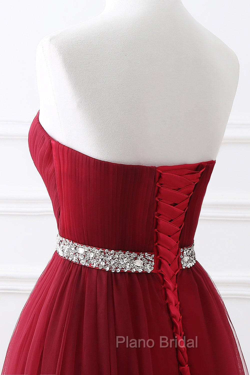 Gorgeous Burgundy Sweetheart Long Formal Prom Dresses Tulle Crystal Evening Gown