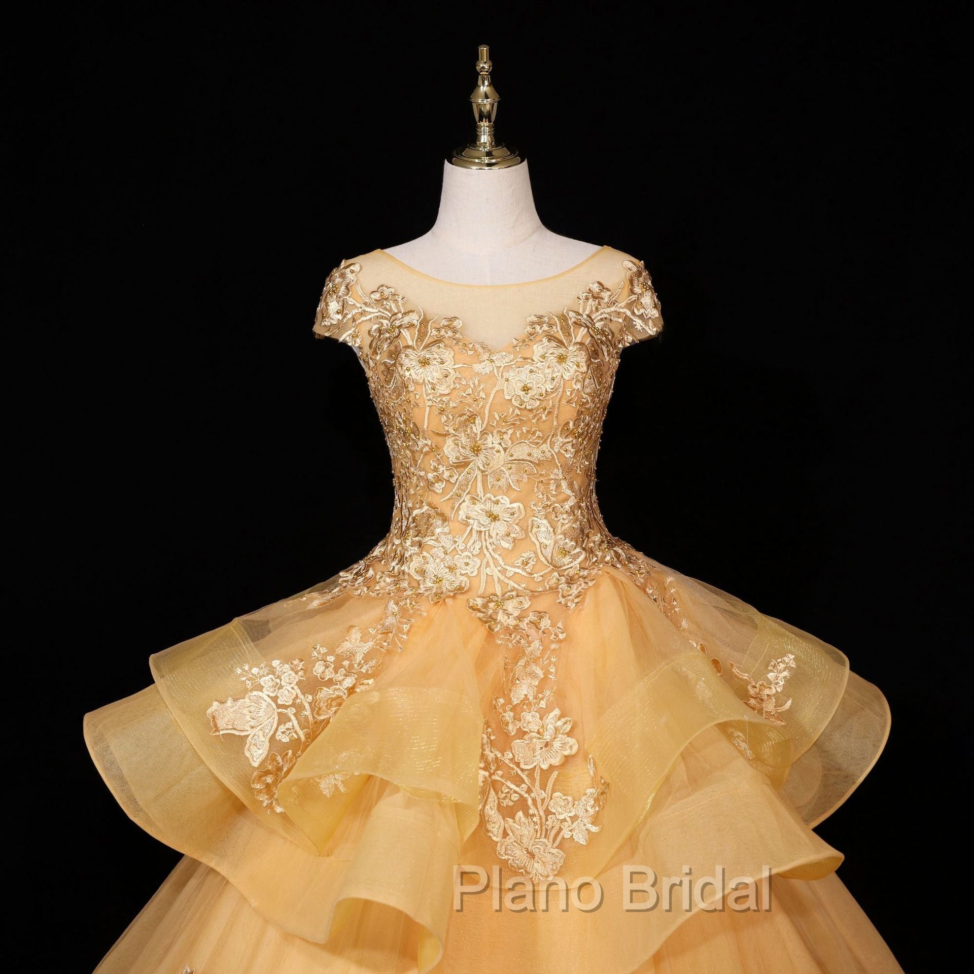 Gorgeous Champagne Ball Gown Sweet 16 Gown with Lace, Flowers Lace Formal Dresses