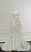 Gorgeous Champagne Gold Mermaid Strapless Sequined 3D Flower Tulle Wedding Dresses With Train