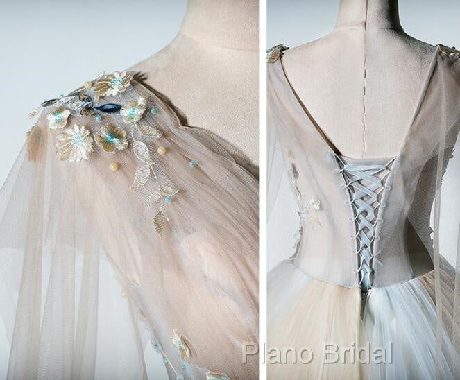 Gorgeous Champagne Tulle V-Neckline Sweet 16 Dresses, Quinceanera Dresses