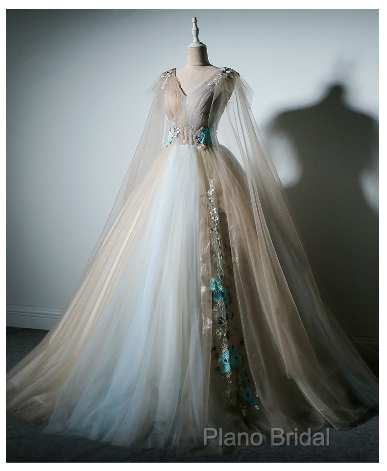 Gorgeous Champagne Tulle V-Neckline Sweet 16 Dresses, Quinceanera Dresses