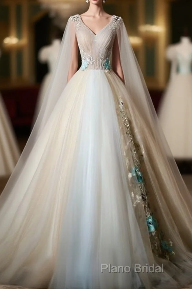 Gorgeous Champagne Tulle V-Neckline Sweet 16 Dresses, Quinceanera Dresses Main image