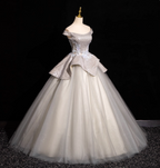 Gorgeous Court Silver-White One-Shoulder Sequin Tulle Long Ball Gown Prom Dresses Sweet 16 Dresses