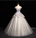 Gorgeous Court Silver-White One-Shoulder Sequin Tulle Long Ball Gown Prom Dresses Sweet 16 Dresses
