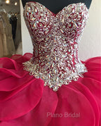 Gorgeous Crystal Beaded Bodice Corset Organza Ruffles Quinceanera Dresses Ball Gowns