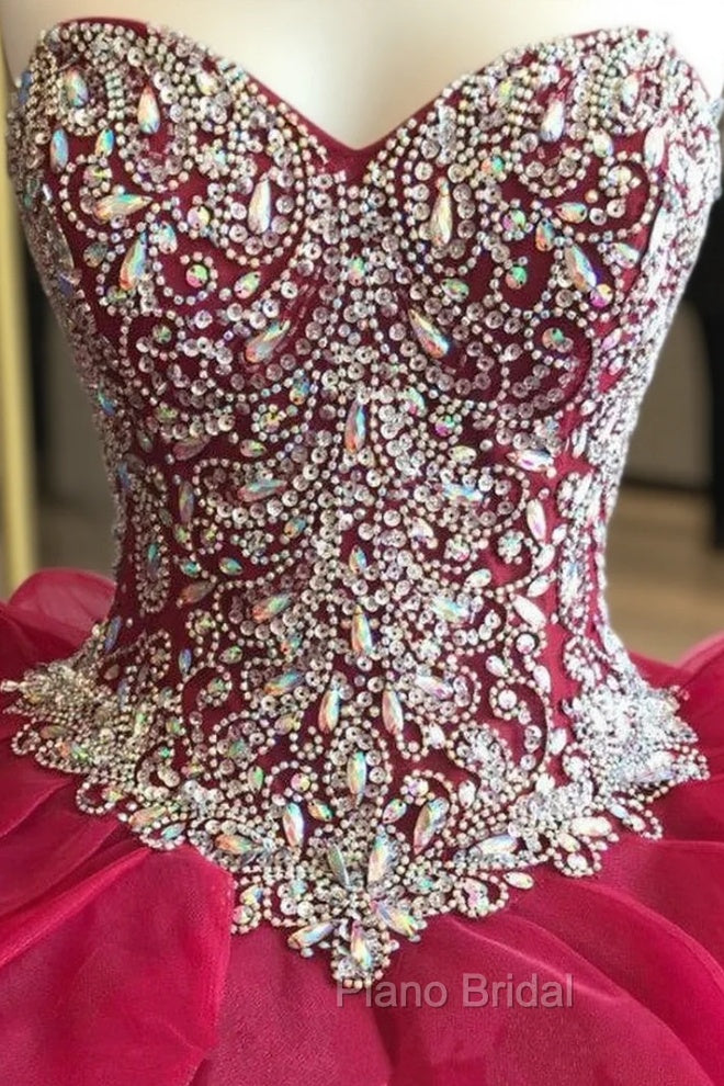 Gorgeous Crystal Beaded Bodice Corset Organza Ruffles Quinceanera Dresses Ball Gowns Main image