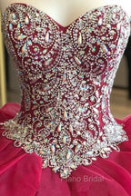 Gorgeous Crystal Beaded Bodice Corset Organza Ruffles Quinceanera Dresses Ball Gowns