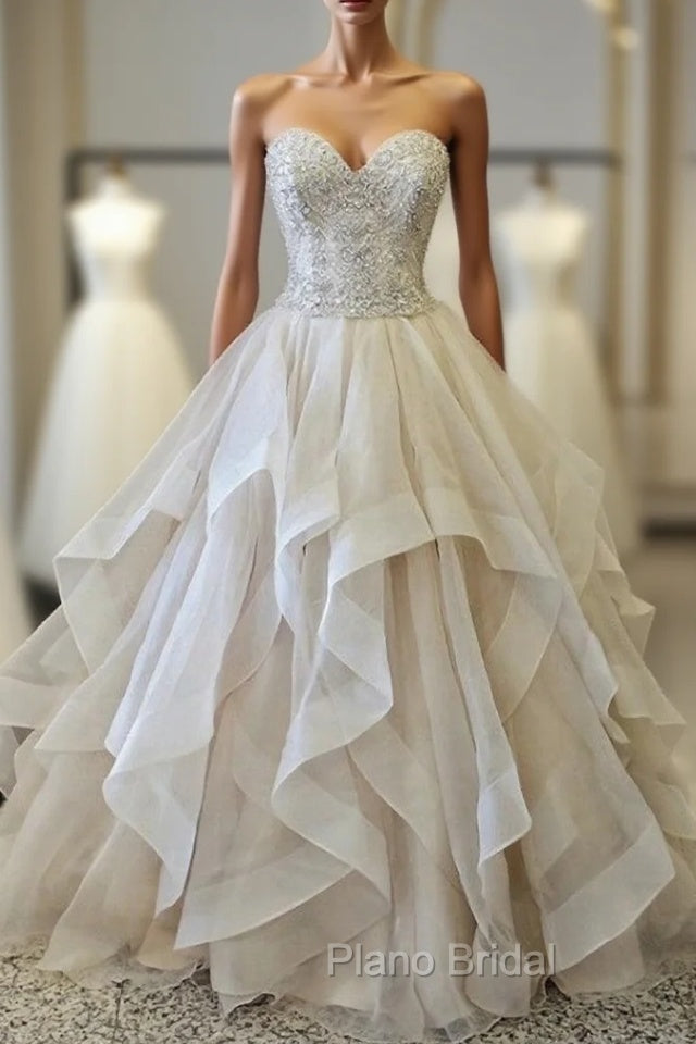 Gorgeous Crystals Beading Sweetheart Organza Layered Wedding Dresses Ball Gown Main image