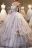 Gorgeous Gray Tulle Long Formal Dresses, Gray Strapless Evening Dresses