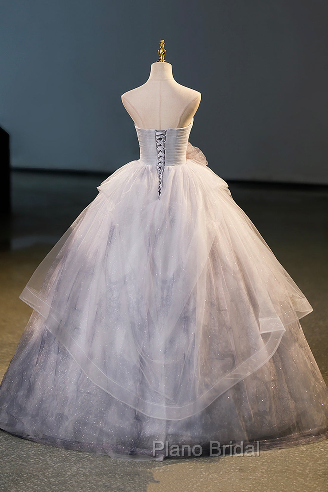 Gorgeous Gray Tulle Long Formal Dresses, Gray Strapless Evening Dresses