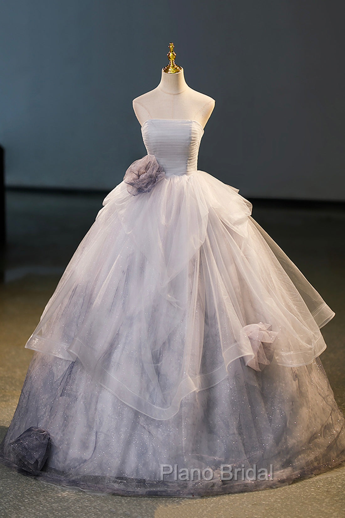 Gorgeous Gray Tulle Long Formal Dresses, Gray Strapless Evening Dresses Main image