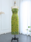 Gorgeous Green Bodycon Spaghetti Strap Square Neck Rhinestone Satin Long Formal Prom Dresses