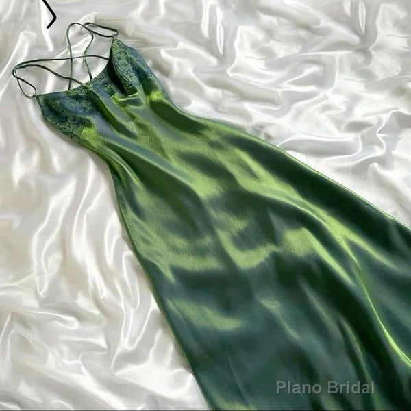 Gorgeous Green Satin A Line Long Prom Dress Formal Evening Dress Main image