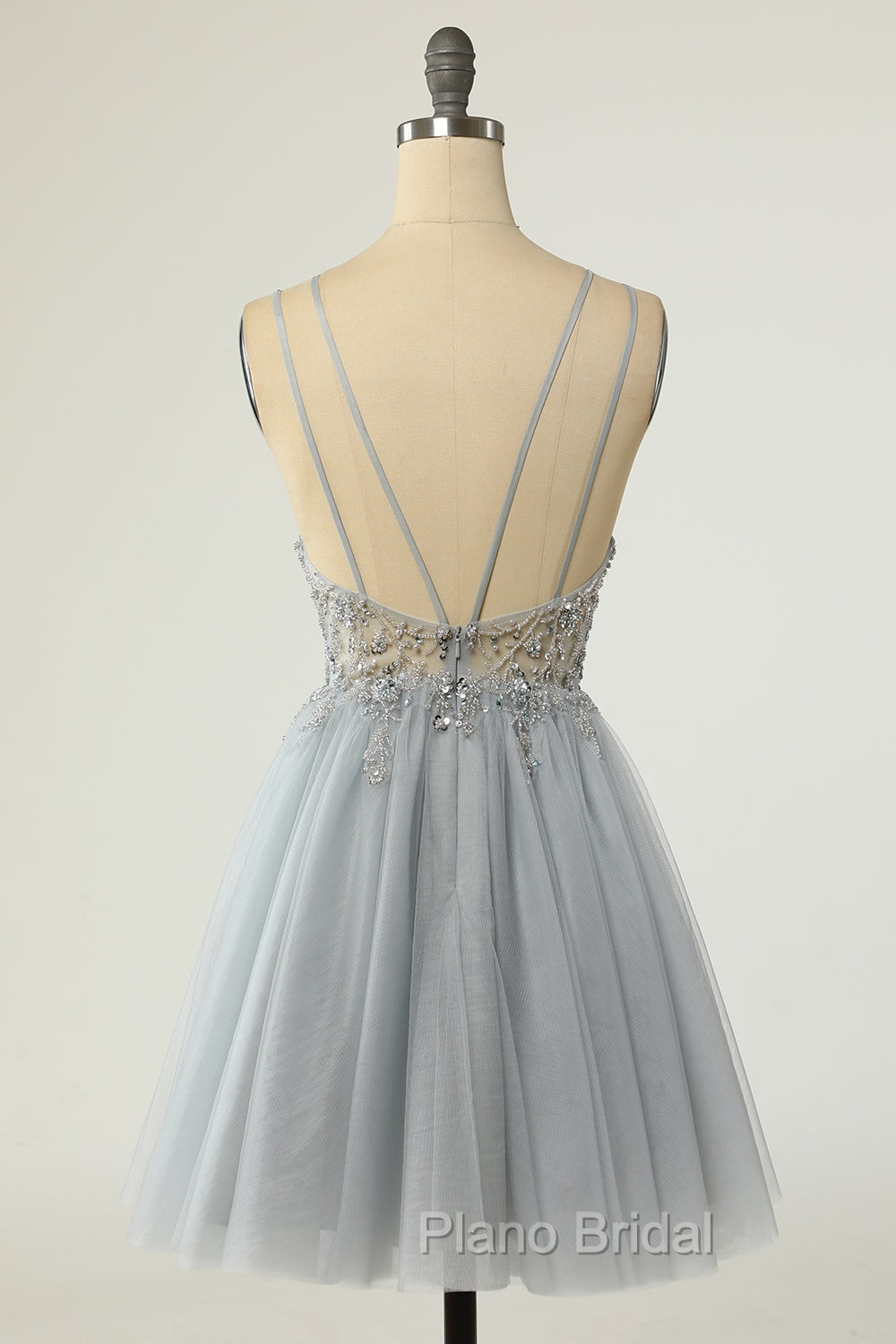 Gorgeous Grey Homecoming Dresses A Line Spaghetti Straps Short Formal Prom Dresses with Beading