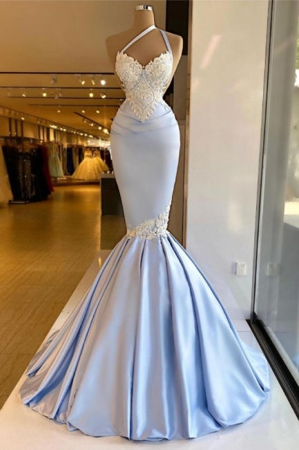 Gorgeous Halter Mermaid Prom Dress Long With Lace Appliques Main image